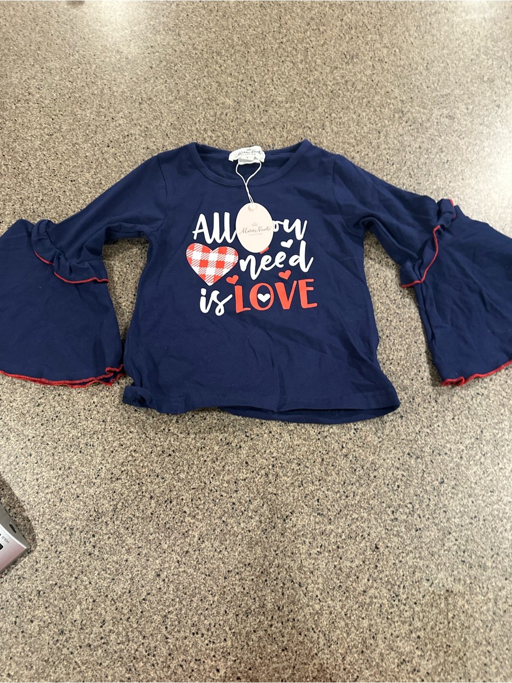 Navy Graphic Ruffle-Sleeve Tee with Gingham Heart